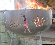 fire-bowl with 2 various tiger-motives, hunters and grass.