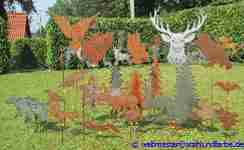 Garden stakes metal sheet forest huntsmen master deer head.