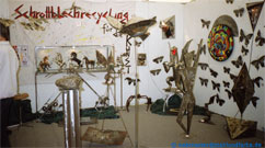 Photography of our exhibition stand of the art article on the Biota, environmental fair of Hamburg: Scrap iron plate recycling for the art 1992. 