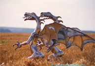 The steel dragons on the stubble field.