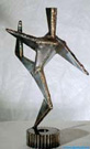 Steel figure jumping human.