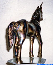 Steel sculpture standing unicorn.